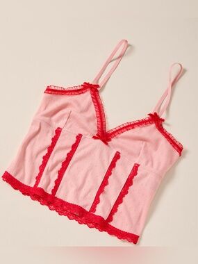 Francesca’s x Mi Ami Hannah Lace Cami Pink & Red Size Large New With Tags